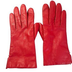 Red Leather Mid Length Gloves